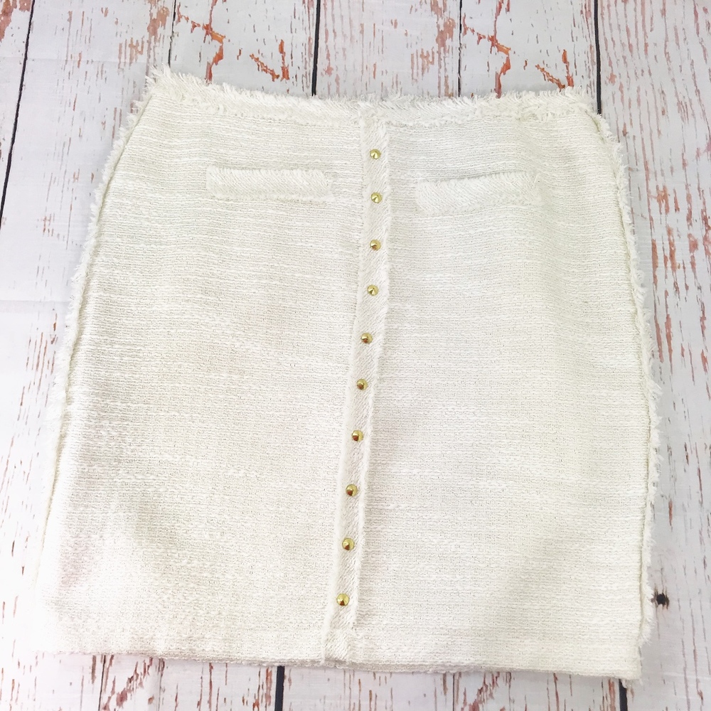 Jennifer Lopez Cream Side Fringe Back Zipper Skirt